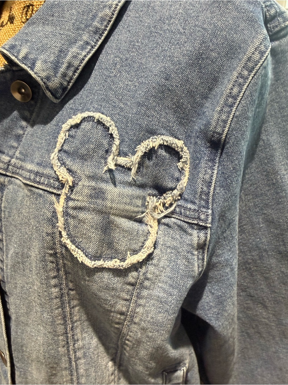 Her Universe Blue Denim Jacket with Frayed Mickey Mouse Appliqués - Picture 3 of 4